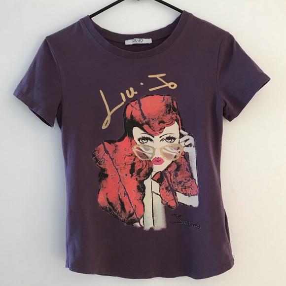 Liu JO purple stretch cotton Tee sz S - Picture 5 of 6